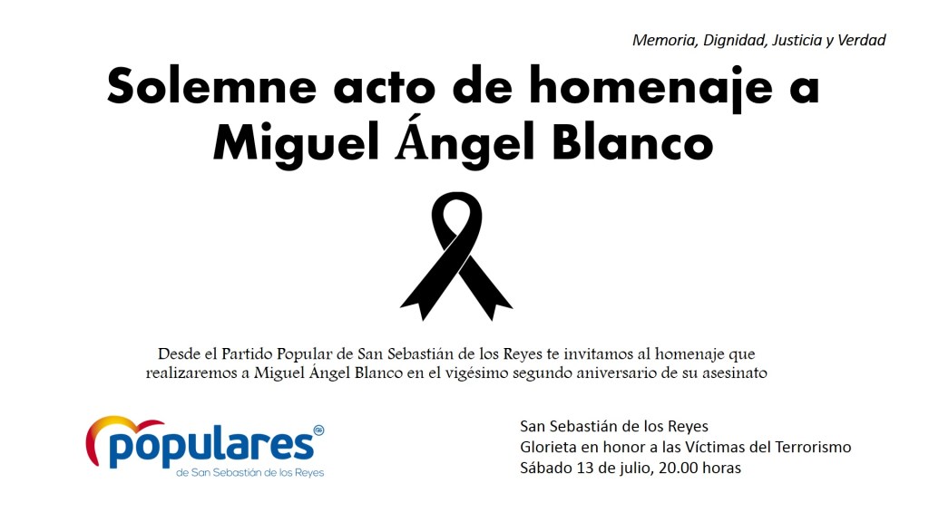 Homenaje a Miguel Ángel Blanco este sábado 13 de julio en el 22º aniversario de su&nbsp;asesinato
