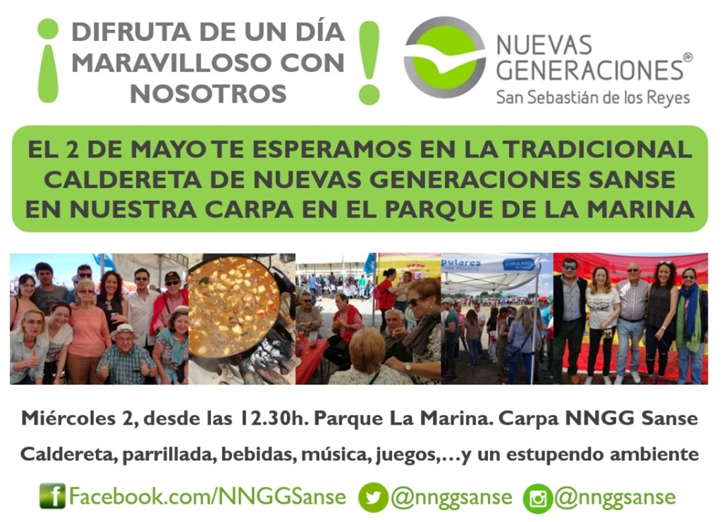 Nuevas Generaciones Sanse invita a los afiliados y simpatizantes del PP a disfrutar de su caldereta para celebrar el 2 de&nbsp;mayo