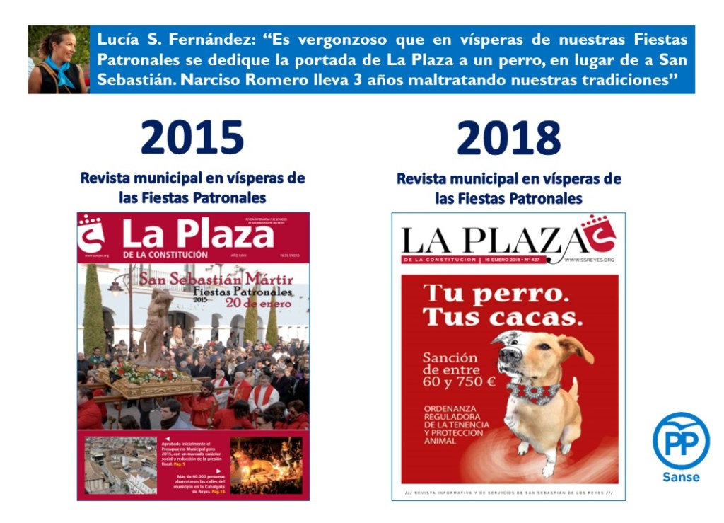 El Partido Popular recrimina a Narciso Romero que ponga la foto de un perro en la portada de la revista municipal en lugar de a San Sebastián Mártir en vísperas de las fiestas&nbsp;patronales