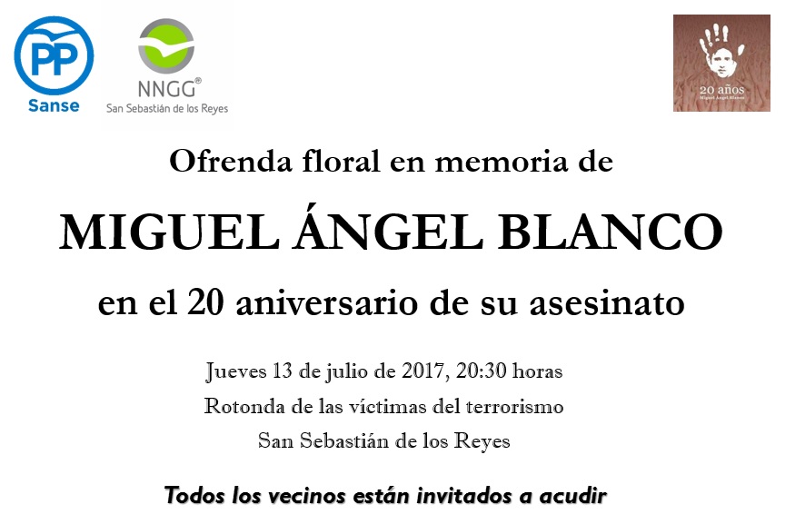 Ofrenda floral en homenaje a Miguel Ángel Blanco en el XX aniversario de su asesinato este jueves en San Sebastián de los&nbsp;Reyes